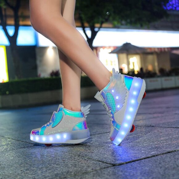 🆕 Men White USB Chargable LED Light Up Roller Wheeled Skate Sneaker Shoes Kids - Picture 6 of 7